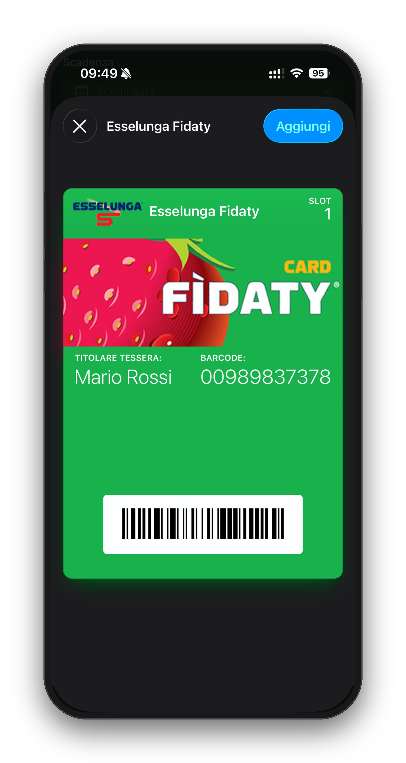1Wallet — tessera Esselunga Fidaty pronta da aggiungere al Wallet